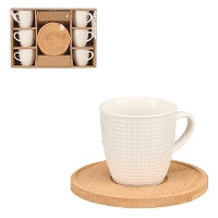90 ml Tasse mit quadratischem Design und Bambus-Untersetzer - 6 Sets