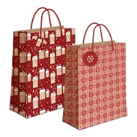Geschenktüte, 32 x 26 x 10 cm, Kraftpapier mit Schnee-Design - 1 Stück