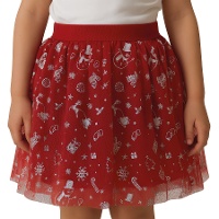 Kinder-Tutu-Rock in Rot mit weihnachtlichen Motiven - 30 cm