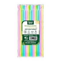 Biologisch abbaubare 20,3 cm lange Kunststoff-Trinkhalme mit Löffel in Farbe - Honest Green - 100 Stück