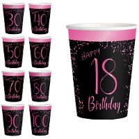 Elegante Rosa Becher mit Nummernaufdruck, 250 ml - 8 Stück