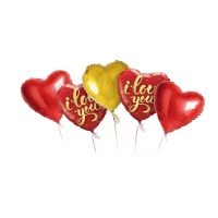 Herzballon-Bouquet 'I love you' - 5 Stück