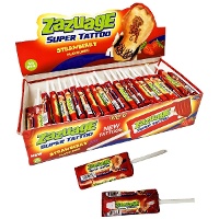 Kaubarer Erdbeer-Lutscher mit Tattoo, 10 g - 50 Stück