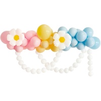 Girlande aus Pastellballons und Gänseblümchen - 68 Stück