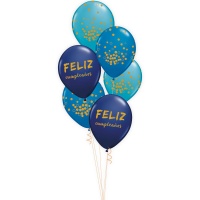 Blaue Geburtstagsballons mit goldenen Punkten - 6 Stück