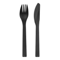 Schwarzes Besteck aus Kunststoff, 18 cm - 12 Stück