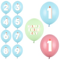 Nummern-Latexballons 'Happy Birthday' in bunten Farben, 30 cm - 6 Stück
