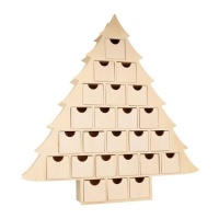 Baumförmiger Adventskalender aus Holz mit Schubladen 45 x 43,5 x 6,5 cm