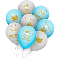 Blaue und weiße Geburtstagsballons - 8 Stück