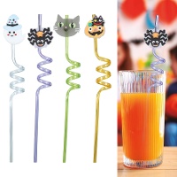 Sortierte Halloween-Kunststoffstrohhalme - 4 Stück