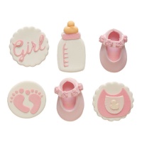 Zuckerfiguren für Mädchen-Babyparty - Decora - 6 Stück