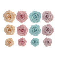 Zuckerfiguren von Rosen in Pastelltönen - Dekora - 12 Stück