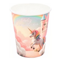 Vasos de Unicornio rosa con castillo - 8 unidades