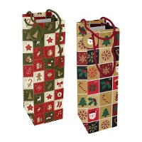 Geschenktasche für Wein 33 x 12 x 10 cm Weihnachtsraster - 1 Stück