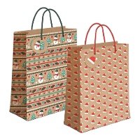 Geschenktüte 32 x 26 x 10 cm Kraftpapier mit weihnachtlichen Motiven - 1 Stück
