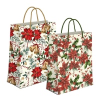 Geschenktüte mit Weihnachtsblumenmotiv - 32 x 26 x 10 cm - 1 Stück