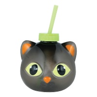 Katzenbecher mit Strohhalm und LED, 17 cm - 1 Stück