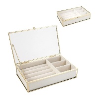 Gläserner Schmuckkasten mit goldenem Rand und Fächern, 20 x 13 x 4,5 cm