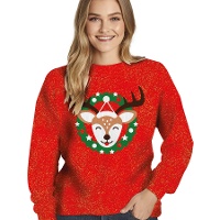 Weihnachtspullover mit Glitzer-Rentier für Damen