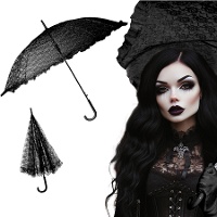 Schwarzer gotischer Regenschirm, 70 cm
