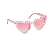 Herzförmige rosa Brille mit Perlen