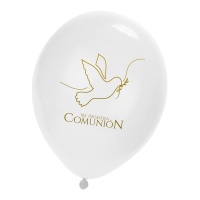 Latexballons für meine erste Kommunion mit goldener Taube, 23 cm - 6 Stück