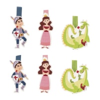 Klammern mit Ritter, Prinzessin und Drachen - 6 Stück