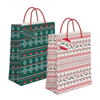 Geschenktasche in Weiß mit Weihnachtsmotiv - 23 x 18 x 10 cm - 1 Stück