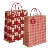 Geschenktasche 23 x 18 x 10 cm Kraftpapier, Schneemotiv - 1 Stück