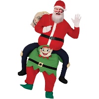 Weihnachtsmannkostüm auf den Schultern eines Elfen für Erwachsene