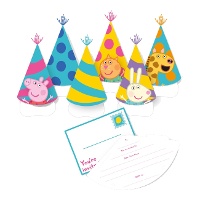 Peppa Pig Einladungen mit Partyhut - 6 Stück