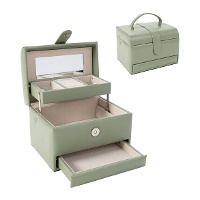 Schmuckkästchen in Grün mit 3 Ebenen, 18 x 13,5 x 13 cm