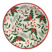 Weihnachtsteller mit Stechpalmenblumen, 23 cm - 6 Stück