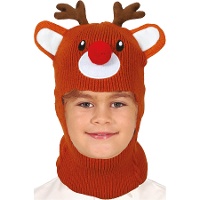 Rentiermütze aus Wollimitat mit Nase und Geweih
