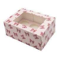 Cupcake-Box für 6 Stück - Rosa Schleifen, 2er-Set