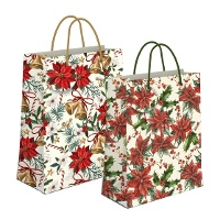 Geschenktasche mit Weihnachtsblumenmotiv - 45 x 33 x 10 cm - 1 Stück