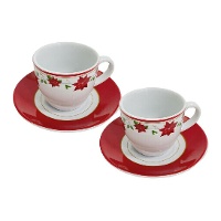 Weihnachtstassen mit Weihnachtssternmotiv und Unterteller - 2 Stück