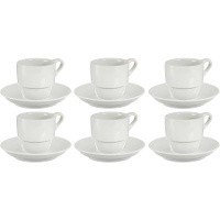 Weiße Porzellantasse mit Unterteller, 200 ml - 6er-Set