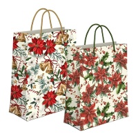 Geschenktüte mit Weihnachtsblumenmotiv - 23 x 18 x 10 cm - 1 Stück