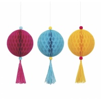 Nestingball-Anhänger rosa, blau und gelb 40,6 cm - 3 Stück.