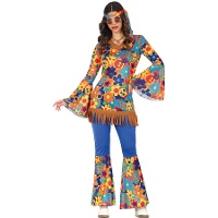 Buntes, blumiges Hippie-Kostüm für Damen