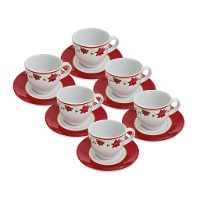 Weihnachtstassen mit 80 ml Fassungsvermögen und Weihnachtssternblume mit Untertasse - 6 Stück