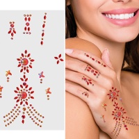 Klebejuwelen für die Hand mit roten Glitzersteinen