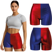 Kurze Shorts im Harley-Quinn?Stil, rot und blau