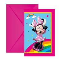 Minnie Regenbogen-Einladungen - 6 Stück
