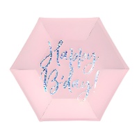 Happy Birthday Rosa Sechseckige Teller 17cm - 6 Stk.