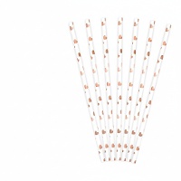 Weiße Papierstrohhalme mit farbigen Herzen - 10 Stück.