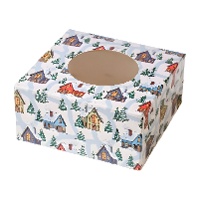 Schachtel für Süßigkeiten oder Cupcakes mit weihnachtlichem Landschaftsmotiv, 17,5 x 17,5 x 8,5 cm