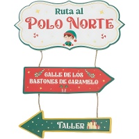 Dekoratives Hängeschild mit Wichtel und weihnachtlichen Wegweisern zum Nordpol, 45 x 28 cm