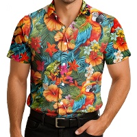 Hawaii-Blumen und Papageien-Shirt für Erwachsene